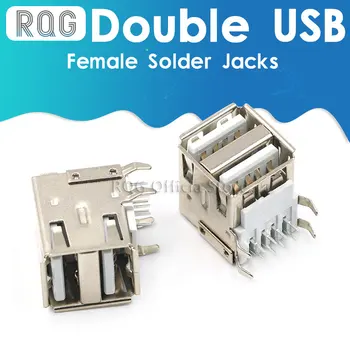 10 kom., dvostruki priključci za lemljenje USB tip A, priključak za pcb, tip USB-A, 90 stupnjeva, 4 kontakta