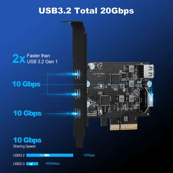Kontroler za proširenje PCI-E na USB 3.2 PCIE, Adapter je Pretvarač PCI-E na USB 3.2, 20 Gbit/S, PCI Express Riser Card za Майнинга BTC