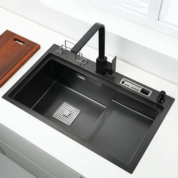 Crna sudoper, nano-spremnik za vodu s držačem noža, bazena za pranje povrća, Rezanje ploče, kuhinjski pribor od nehrđajućeg čelika