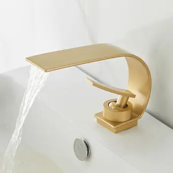 Mješalica za sudoper, moderna slavina za kupaonice, zlatno-crni, za umivaonik, s jednom ručkom, sa jednim otvorom, za tople i hladne vode, водопадный dizalica
