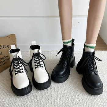 2022 nove cipele srednje duljine; ženske jesensko-zimske modne cipele Botas Mujer čipka-up; sportski ženske cipele na platformu i visoku petu
