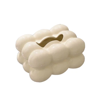 1 KOM Kutija za maramice s povucite spremnik za marshmallow, stakleno keramička jednostavna kutija za maramice za luksuzne kuće površine u dnevnom boravku, bijela 17 X 14 X 11,5 cm