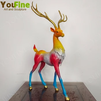 Brončana skulptura stoji jelena, ručno oslikana, brončani kip jelena, stolne dekoracije, elegantne umjetničkih obrta za dom dekor u sobi