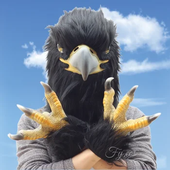 Maska orla-predator Фурри, maskara, lateks, cijelo lice, za pojačanje рейва, cosplay, maskiranje glave ptice i šapa te životinje, muški kostim za Noć vještica