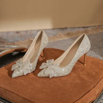 Donje vjenčanicu na visoku petu, банкетное haljinu sa štrasom, svadbene cipele-leptir, temperament, ženske cipele na tankom petu sa šljokicama
