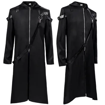 Srednjovjekovna tamna muška odjeća, dugi kaput s kapuljačom na Noć vještica
