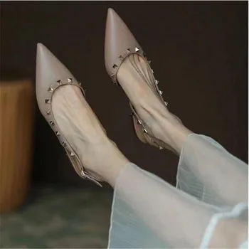 2023 Modni kožne sandale ravnim cipelama s oštrim vrhom i otvorenim vrhom, ženske sandale, ženske cipele na ravne cipele, ženske cipele