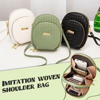 Ženska torba za mobilni telefon od umjetne kože preko ramena, tkani casual novčanik, torbicu na munje