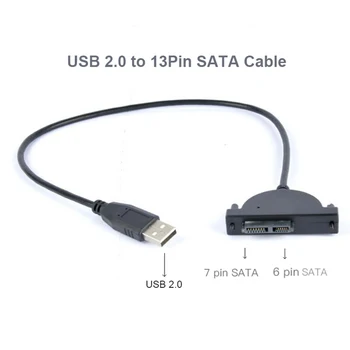 Topla rasprodaja USB 2.0 Mini Sata II 7 + 6 13Pin adapter je Pretvarač kabel za laptop CD DVD ROM tanak pogon