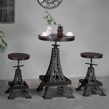 Stol i stolice od masivnog drveta u stilu art-art, stol u industrijsko stilu, kreativni kava stol, stolice, komplet namještaja za kafić u retro stilu