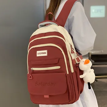 ženski crveni ruksak za odmor i fakulteti velikog kapaciteta, trendy ženske najlon vrećice za prijenosna računala i knjige, slatka prometna školska torba za djevojčice