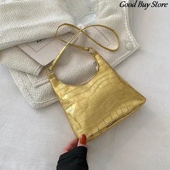 Luksuzne ženske kožne torbe, torbe za stranke, torbu na rame s uzorkom aligator, zlatne ženske torbe, modni branded torba za ispod pazuha