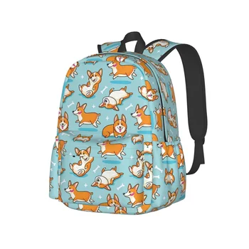 Ruksak s slatka crtani sretni psima-corgi, podesiva torba, lagani laptop, školska torba za knjige, ruksak za dječake i djevojčice, dječji ruksak za putovanja