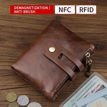 Muške kratke novčanik od prave kože, RFID-torbice s držačem za kartice, džep za kovanice na munje, dvostruka torba za novac, novčanik