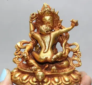 Tibetanski brončani pozlaćeni hram Sretan Buddha Vajra Мандкешвара Яб-Jama se čuva kip dijete