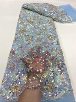 Visokokvalitetna cvjetne čipke tkanina ručni rad s perlicama, beadwork, нигерийская 3D vez, nadvoji cvjetne čipke tkanina za vjenčanice JY