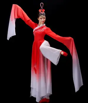 Kineski narodni ples Drevna klasična bajka Ханфу s produženim rukava Ženska scena crvene boje Obavlja