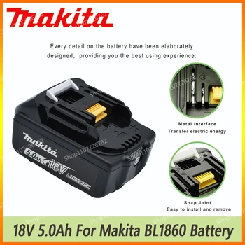 Makita 100% originalna baterija baterija baterija baterija baterija električni alat 18V 5.0 Ah Sa led litij-ionske zamjene LXT BL1860B BL1860 BL1850