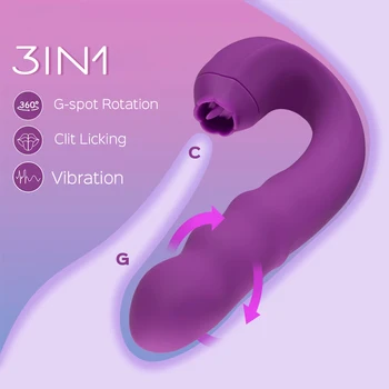 Vaginalni Vibrira Stimulans Dildo Sex Igračke za Žene Lizanje Klitorisa Rotirajući Vibrator G Spot 3 U 1 Penis Jezik Maca Seksi