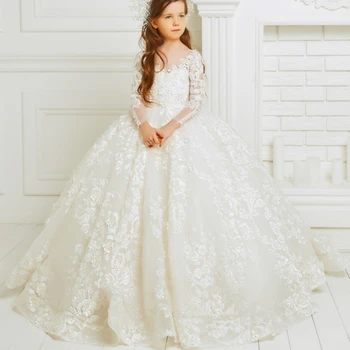 Luksuzne haljine s dugim rukavima za djevojke u cvijetu na vjenčanje, maturalnu večer, elegantan haljine za djevojčice, držači cvjetne aplikacije za elegantne djevojke