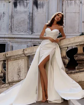 2023 Vjenčanice 2 u 1 Odvojiva Suknja Satin Sirena Nabrane Jednostavne Vjenčanice Princeze Vestidos De Novia Službena Stranka