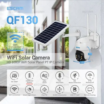 ESCAM QF130 1080P PIR Alarm Wifi IP Kamera sa Solarnih Panela Boji Noćni Vid Dvosmjerni Audio IP66 Solarna Vanjska Kamera