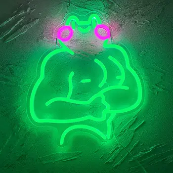 Neonski znak Muscle Frog s led pozadinskim osvjetljenjem, uređenje zidova teretane za teretanu, dar za fitness-sportskog kluba za mlade i dječaka
