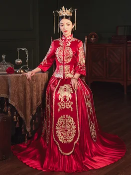Tradicionalni Vez Nevjesta Cheongsam Donje Luksuzno Drevni Kraljevsko Crveno Kineska Vjenčanicu Oriental QiPao