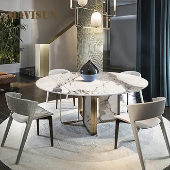 Jednostavan raskošan stol od škriljevca i kombinacija stolice, dom mali objekat okrugli stol, минималистичная namještaj za restoran