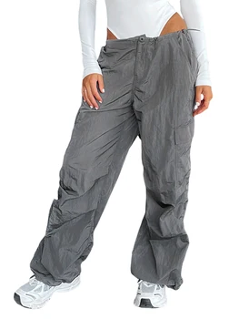Ženske svakodnevne široke hlače-teretni s podesivim elastičan struk, hlače s višestrukim džepovima na tenis rukomet, vanjska odjeća Y2K