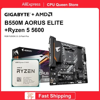 GIGABYTE Nova matična ploča B550M AORUS ELITE + procesor AMD Ryzen 5 5600 R5 5600 Matična ploča s procesorom AMD DDR4 128 GB placa mae M-ATX