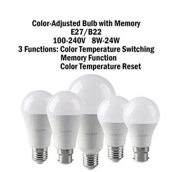 Led žarulja s regulacijom boje 5PCS B22 E27 AC120V/AC220V 8 W-24 W CCT, Funkcija memorije, Reset temperature boje za kućnu, uredsku rasvjetu