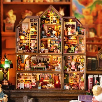 Drvena kućica za lutke u svojim rukama, minijaturne blokovi, gradske seta sa namještajem, pozadinskim osvjetljenjem, kućica za lutke, igračke za odrasle, pokloni za rođendan