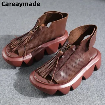 Careaymade - Ljetne Nove Originalne Sandale od bičevati s gornjim slojem, Ženska Udobne Ženske cipele od prave Kože s Debelim potplatima