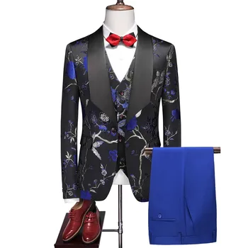 2023 Moderan Novi muški butik za odmor Poslovni domjenak haljina s šuplje ispis Komplet od 3 predmeta Blazers jaknu, Hlače, prsluk, Hlače