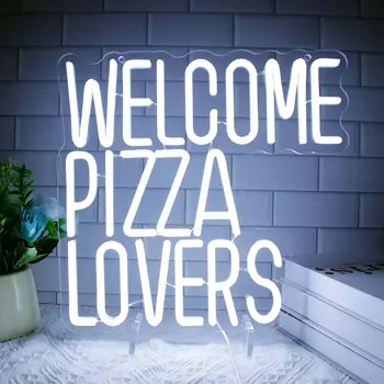 Dobrodošli ljubiteljima pizze Neonski natpisi USB Zidni dekor Neonska svjetla za kuhinje pizzerije, restorana trgovine hrane bara zurke pub spavaće sobe