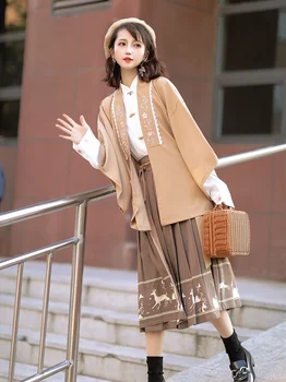 Kineski tradicionalni kostim Ханфу modernom stilu dinastije Ming Superior ženski cosplay Moda Nova grazia, smeđa suknja JK 3 kom. komplet