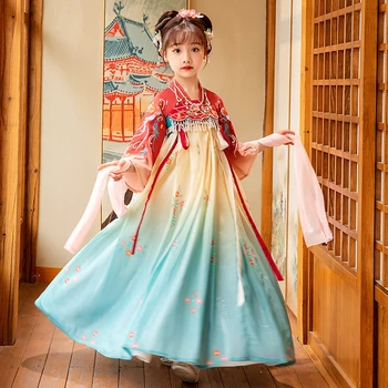 Proljeće dječji kostim Tang za nastupe, kineska haljina za djevojčice, kostime za kineskih narodnih plesova, istočna retro-vez Hanfu