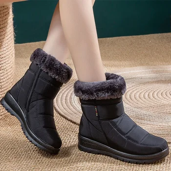 Ženske čizme, vodootporan zimske čizme svojim gležnjeva, ženske zimske čizme, crne zimske cipele, ženske cipele na petu i platformi, ženski