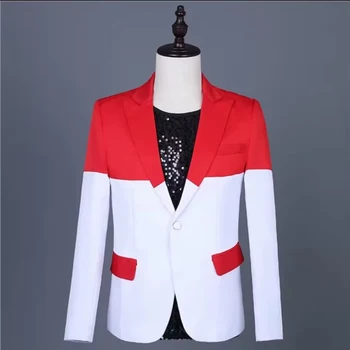 Novi muški blazer nepravilnog oblika, crveno-bijelo odijelo nastavaka, muški vjenčanja odijelo olovo, scenski kostim pjevač, plesač, koncertna odijelo