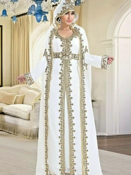 Ženska duga suknja od bijelog жоржета, duga haljina marokanski фараши, indijska haljina, ženski nacionalni kostim svijeta