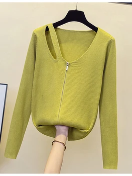 Ženski jesen kardigan korejski verzija 2023, novi besplatni modni pletene kardigan na munje, dizajnerski vrh, džemper, kaput D4703