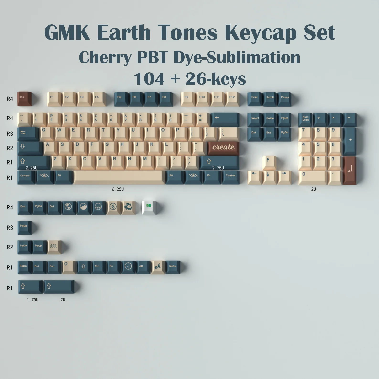 Kapice za ključeve GMK Cherry PBT 130 tipki, sublimacija boje u землистых bojama, kapice za ključeve za mehaničke igraće tipkovnice na red, kapice za ključeve 87