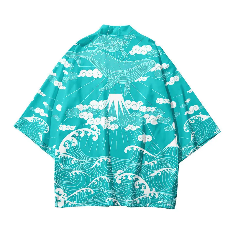 Muški Kimono Хаори Kratkih rukava, Moda Harajuku Yukata 2023, Japanska Kimona Hommes, Ženske Prevelike Plaža Plašt s po cijeloj površini Dizalica