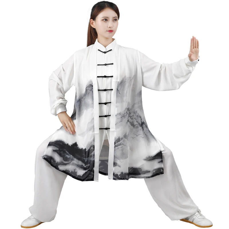 Bijela uniforma Taiji, odjeća za bavljenje tradicionalnim kineskim borilačkim vještinama, odijelo Винчунь dugi rukav, unisex, obrazac za kung-fu V3062
