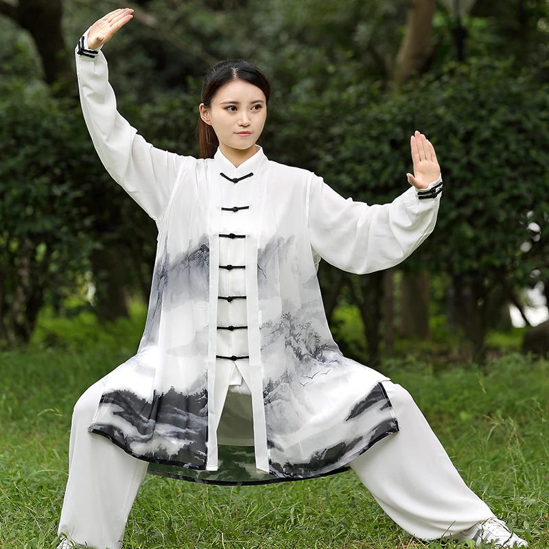Bijela uniforma Taiji, odjeća za bavljenje tradicionalnim kineskim borilačkim vještinama, odijelo Винчунь dugi rukav, unisex, obrazac za kung-fu V3062