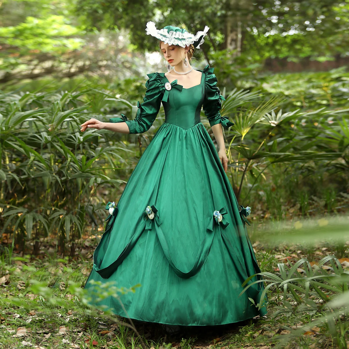 Zelena haljina za prom u stilu rokokoa 18. stoljeća, Kraljevsko baroka, cosplay, Halloween, Zabavno Božić, Victorian haljina u viktorijanskom stilu, čipka-up