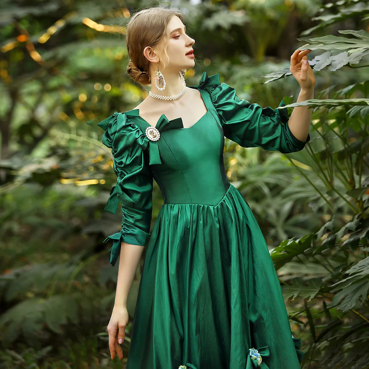 Zelena haljina za prom u stilu rokokoa 18. stoljeća, Kraljevsko baroka, cosplay, Halloween, Zabavno Božić, Victorian haljina u viktorijanskom stilu, čipka-up