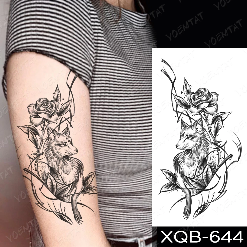 Vodootporne privremena tetovaža Naljepnica crna jednostavna linija Jelen je Životinja cvijet skica body art ruka lažne tetovaže za djecu muškarci žene