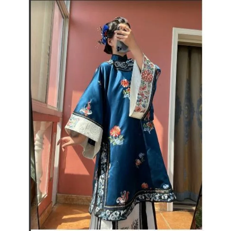 Originalni Antički Odjeća Dinastije Qing, Tradicionalna Kineska Ženska Odjeća, Starinski Чонсам Dugih Rukava i rol-bar s po cijeloj površini